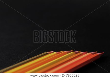 Colored Pencils From Yellow To Orange, Selective Focus