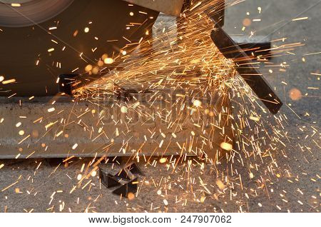 Blur Bokeh From Spark Stream When Steel Cutter Machine Cutting Iron Pipe, Sparkle Light, Sparkle Str