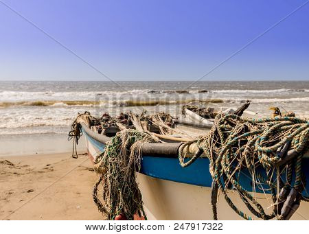 La Boquilla Cartagena, Colombia. March 2018. A View Of Boats On La Boquilla Beach Near Cartagena Col