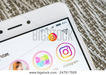 Kropivnitskiy, Ukraine - 23 June, 2018: Smartphone Screen With The Logo Of Igtv Instagram Close Up. 