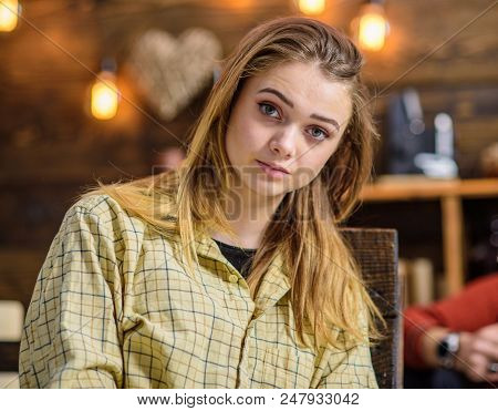 Girl With Long Blond Straight Shining Hair Posing Indoors. Beautiful Teenage Model Wearing Boyish Ov