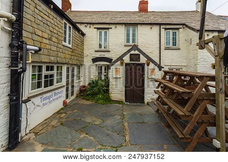 Tintagel, Cornwall, Uk: May 02, 2016: View Of The Popular Tourist Village Of Tintagel In Cornwall. T