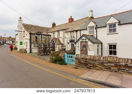 Tintagel, Cornwall, Uk: May 02, 2016: View Of The Popular Tourist Village Of Tintagel In Cornwall. T