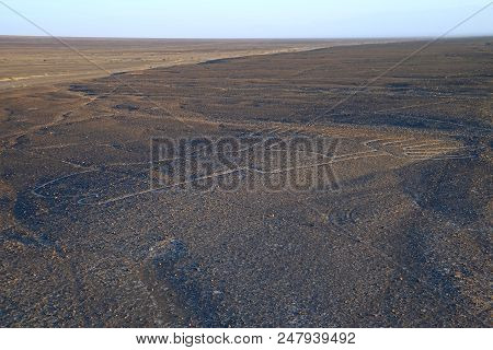 The Nazca Lines Called Los Manos (the Hands) As Seen From Top Of The Viewing Platform In Nazca Deser