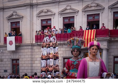 Reus, Spain. June 2018:castell Is A Human Tower Built Traditionally, Ands Also On The Unesco Cultura