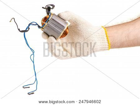 Stator Motor In Hands On White Background Isolation