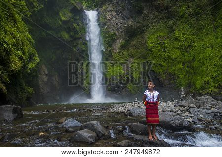 Batad, Philippines - May 02 : Girl From Ifugao Minority Near A Waterfall In Batad The Philippines On