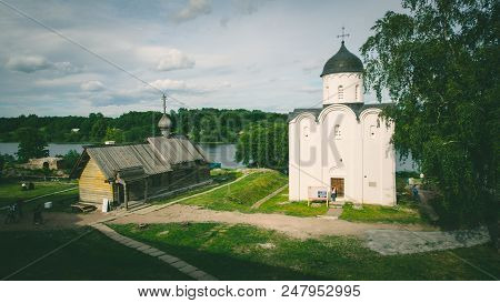 St. George Church In Staraya Ladoga, Volkhovsky District, Leningrad Oblast, June 2018. Russia Is One
