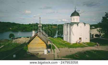 St. George Church In Staraya Ladoga, Volkhovsky District, Leningrad Oblast, June 2018. Russia Is One