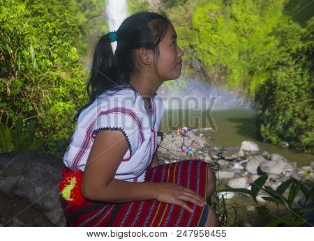 Batad, Philippines - May 02 : Girl From Ifugao Minority Near A Waterfall In Batad The Philippines On