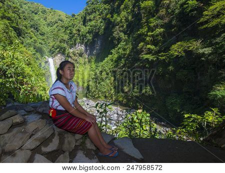 Batad, Philippines - May 02 : Girl From Ifugao Minority Near A Waterfall In Batad The Philippines On