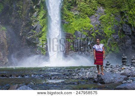 Batad, Philippines - May 02 : Girl From Ifugao Minority Near A Waterfall In Batad The Philippines On