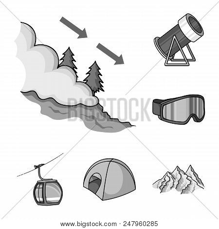 Ski Resort And Equipment Monochrome Icons In Set Collection For Design. Entertainment And Recreation