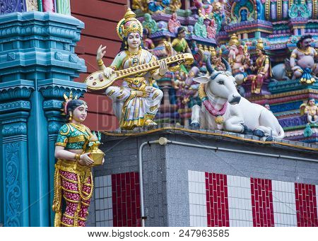 Singapore - Feb 24 : Statues In Sri Veeramakaliamman Temple In Little India, Singapore On February 2