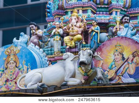 Singapore - Feb 24 : Statues In Sri Veeramakaliamman Temple In Little India, Singapore On February 2