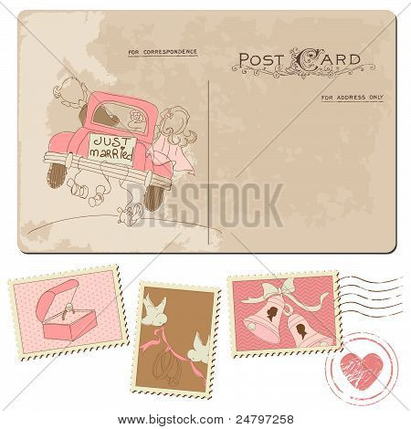 โบราณโปสการ์ดและแสตมป์ชุด - ออกแบบงานแต่งงาน เชิญ อวยพร Scrapbook