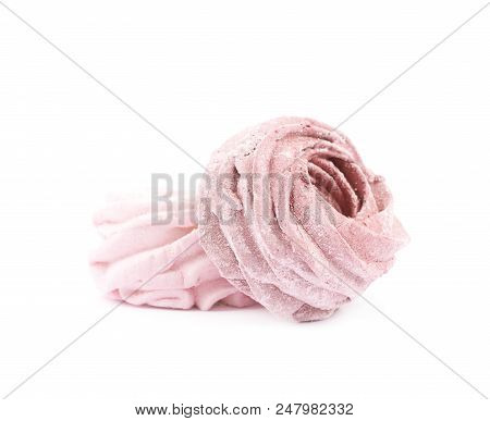 Marshmallow Pink Zephyr Confection Isolated Over The White Background