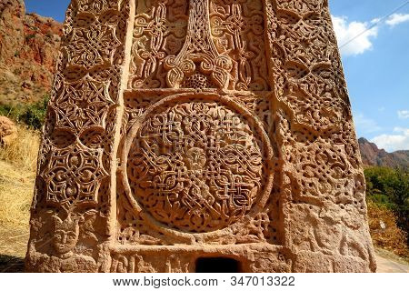 Gorgeous Details Of A Surviving Ancient Armenian Cross-stones Called  Khachkar At The Site Of Norava