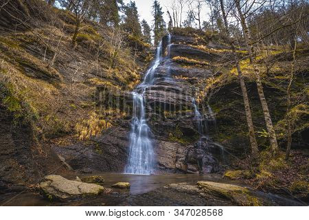 Long Exposure At The Uguna Waterfall In The Gorbea Natural Park, Bizkaia. Basque Country