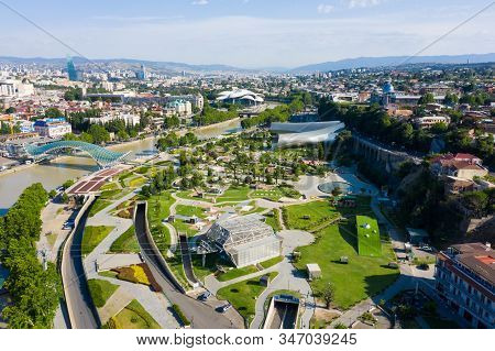The Panorama Of The Old Town In The Old District Of Avlabari, Holy Trinity Cathedral And Rike Park, 