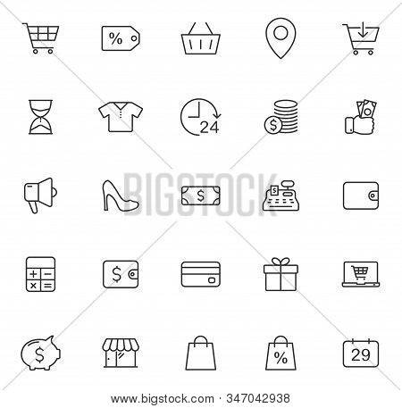 Black Friday Outline Vector Icons Set Isolated On White Background. Promo Advertising Black Friday I