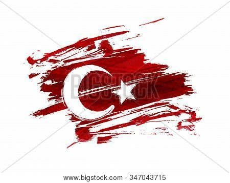 Turkey Abstract Watercolor Grunge Flag In Grunge Brushed Shape. Holiday Background With Watercolor I
