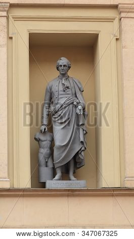 St. Petersburg, Russia, January 15 , 2020. Winckelmann Sculpture Adorns The Building Of The New Herm