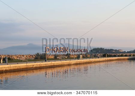 Bibinie, D-marina, Croatia - Sept 9 2018: Logo At The Etnrance In Mediterranean Marina Near Sukosan 