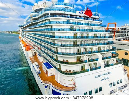 Fort Lauderdale - December 1, 2019: Regal Princess Cruise Ship Docked At Seaport Port Everglades At 