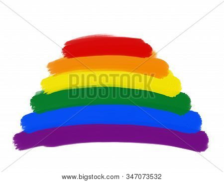 Rainbow Lgbt Flag Pyramid In Vibrant Oil Paints. Triangle Shaped Gay Pride Flag Consisting Of Six Ho