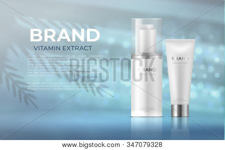 Realistic Cosmetic Products Design With Shadows. 3d Beauty Product Plastic Package With Silver Lid. 