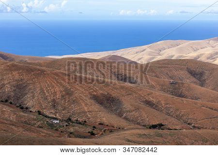 Panoramic View At Landscape From Viewpoint Mirador Morro Velosa On Fuerteventura, Spain With  Multi 