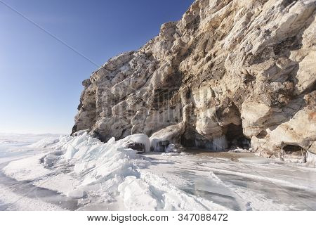 Borga-dagan Island And Oltrek Island. Lake Baikal. Winter Landscape