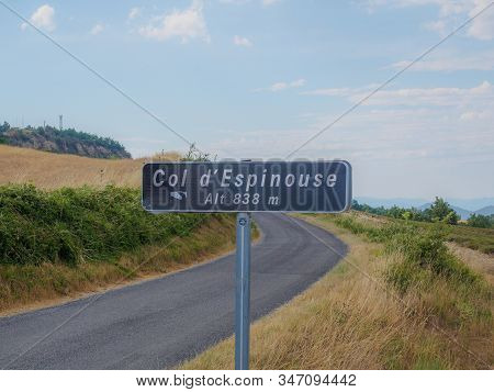 A Sign Indicates The Height Of The Col De Lespinouse In France.