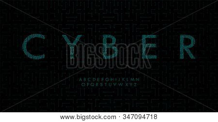 Circuit Board Type Alphabet Font. Digital High-tech Style Letters On The Dark Background. Stock Vect