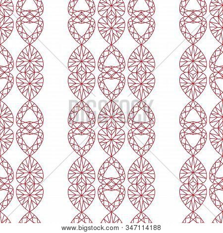 Red Hearts Diamond Seamless Chain Vector Pattern On White