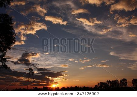 Sunset In The Middle Of The Colombian Tropics. The Sierra Nevada De Santa Marta (snowy Mountain Rang