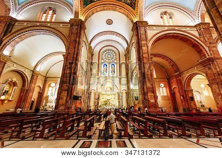 Cuenca, Ecuador - 2019 New Cathedral Or Catedral De La Inmaculada Concepcion De Cuenca In Center Of 