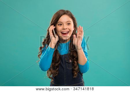 Amazing Story. Happy Little Girl Having Phone Talk. Modern Life Communication. Kid Shopping Online. 