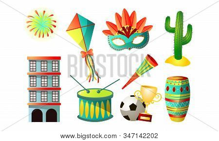 Set Of Colorful Brazilian Symbols Vector Illustration