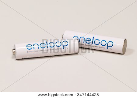 Pruszcz Gdanski, Poland - January 25, 2020: Eneloop Aaa Rechargeable Batteries.