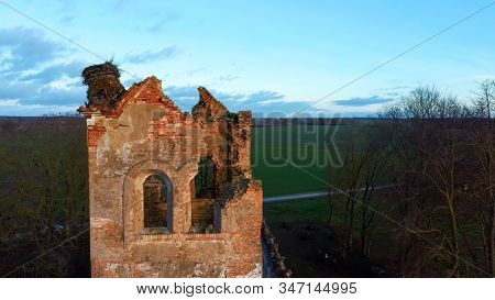 Ruins Of The Lutheran Church In Salgale Latvia Near Of The Bank Of The River Lielupe Aerial View