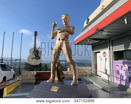 Abu Ghosh, Israel - January 11, 2020: Statue Of Elvis Presley At The Entrance To Elvis Cafe At The G