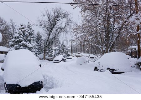 Snowy Streets Cars Covered In Snow After Winter Storm