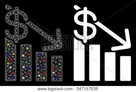 Glowing Mesh Recession Icon With Glitter Effect. Abstract Illuminated Model Of Recession. Shiny Wire