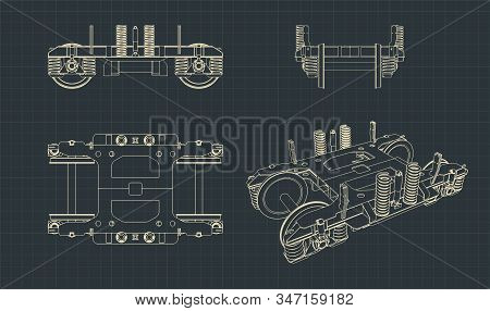 Stylized Vector Illustration Of Drawings Of A Wheelbase Of A Train Car
