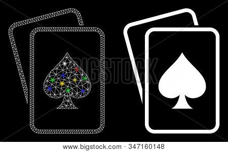 Bright Mesh Spade Gambling Cards Icon With Glitter Effect. Abstract Illuminated Model Of Spade Gambl