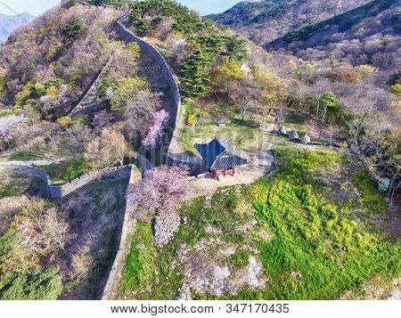 Aerial View Of Geumseong Mountain Fortress, Damyang, Jeonnam, South Korea, Asia