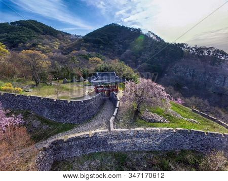 Aerial View Of Geumseong Mountain Fortress, Damyang, Jeonnam, South Korea, Asia