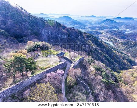 Aerial View Of Geumseong Mountain Fortress, Damyang, Jeonnam, South Korea, Asia